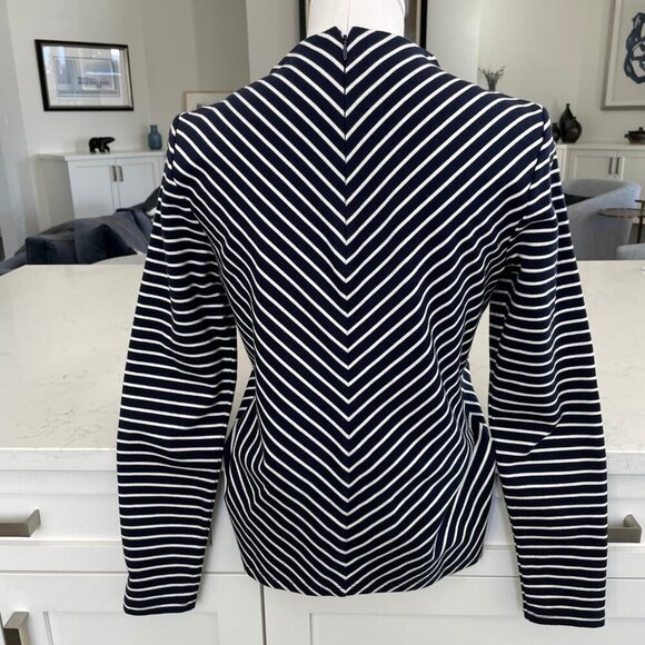 Talbots LS Mock Neck Nautical Chevron Striped 100% Cotton Top Navy + White Sz S - Picture 5 of 10
